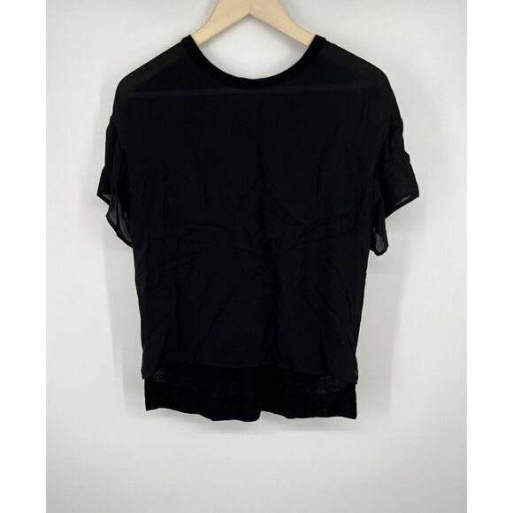 Vince Silk Top Mixed Fabric Black Size XS Crew Neck Short Sleeve - Picture 1 of 4
